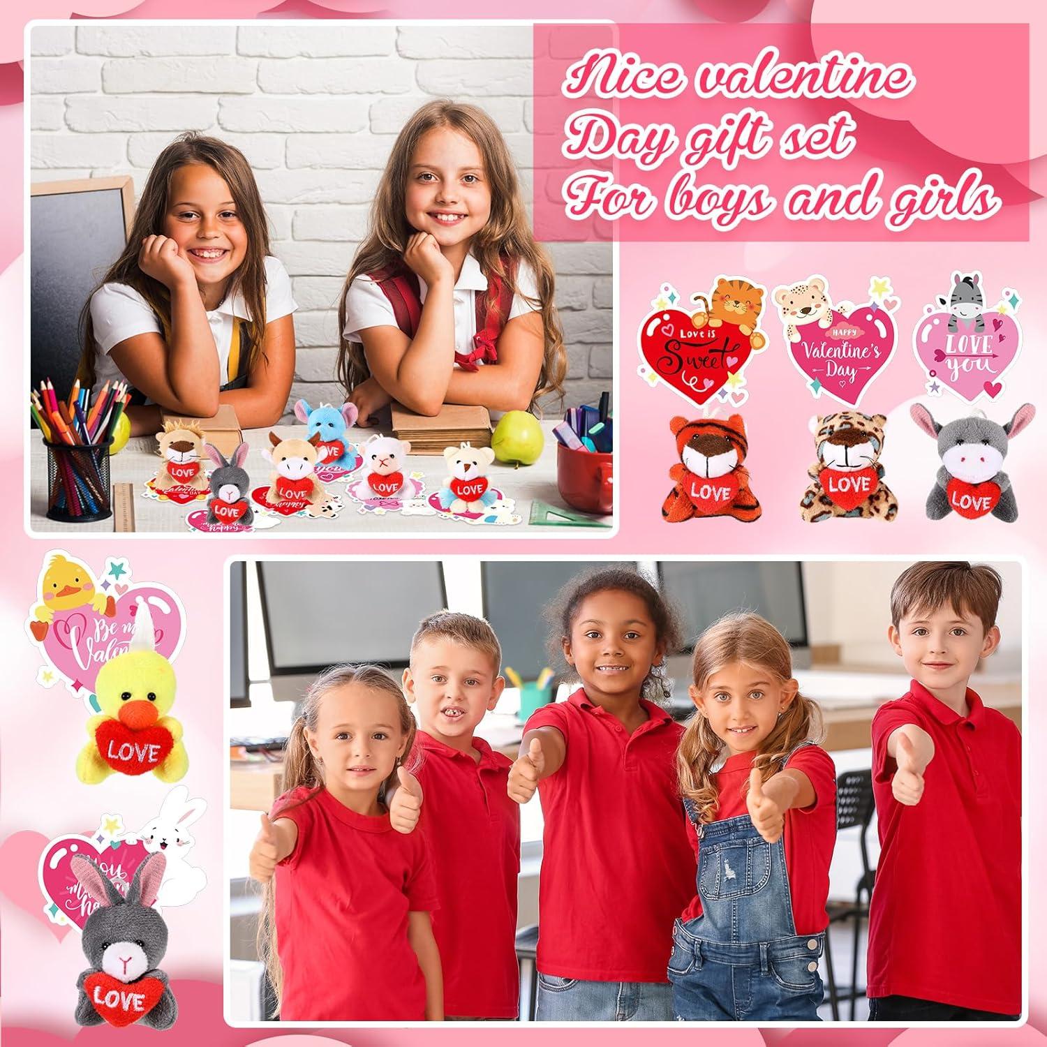 30 Mini Animales de Peluche San Valentín + Tarjetas + Llavero