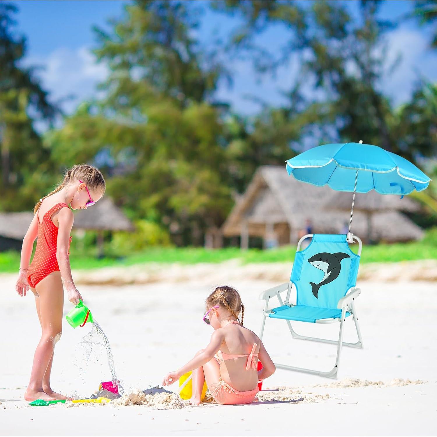 Silla de Playa Plegable para Niños PLULON con Paraguas Azul