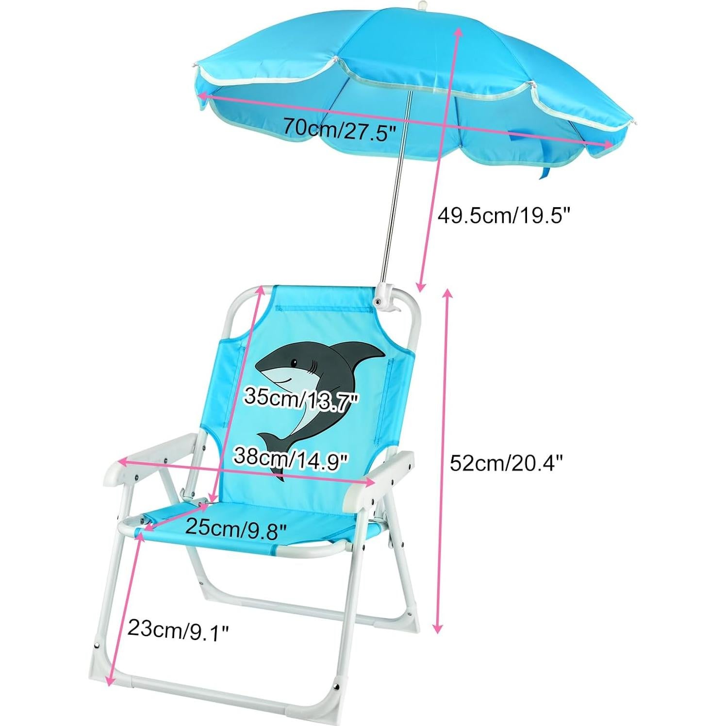 Silla de Playa Plegable para Niños PLULON con Paraguas Azul