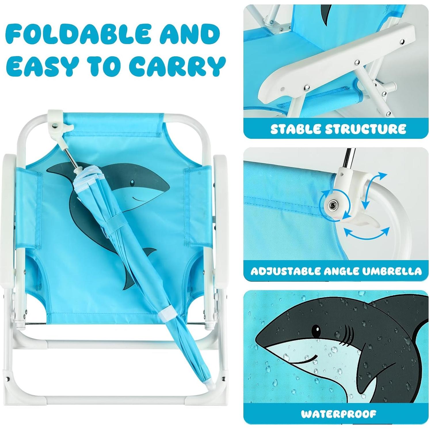 Silla de Playa Plegable para Niños PLULON con Paraguas Azul