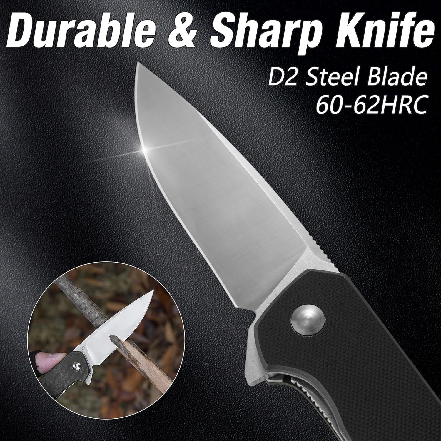 Cuchillo de bolsillo FLISSA plegable D2 con mango G10 negro