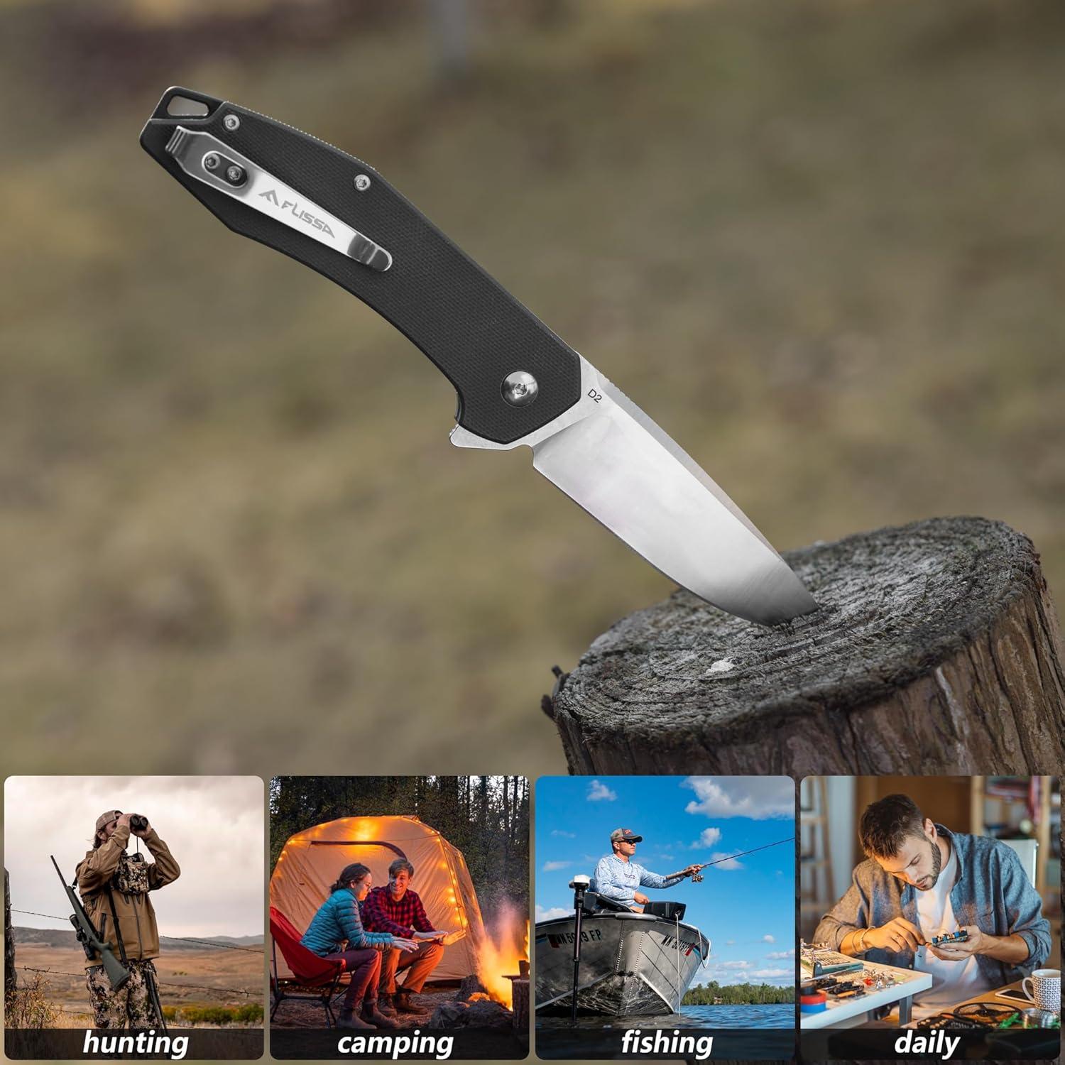 Cuchillo de bolsillo FLISSA plegable D2 con mango G10 negro