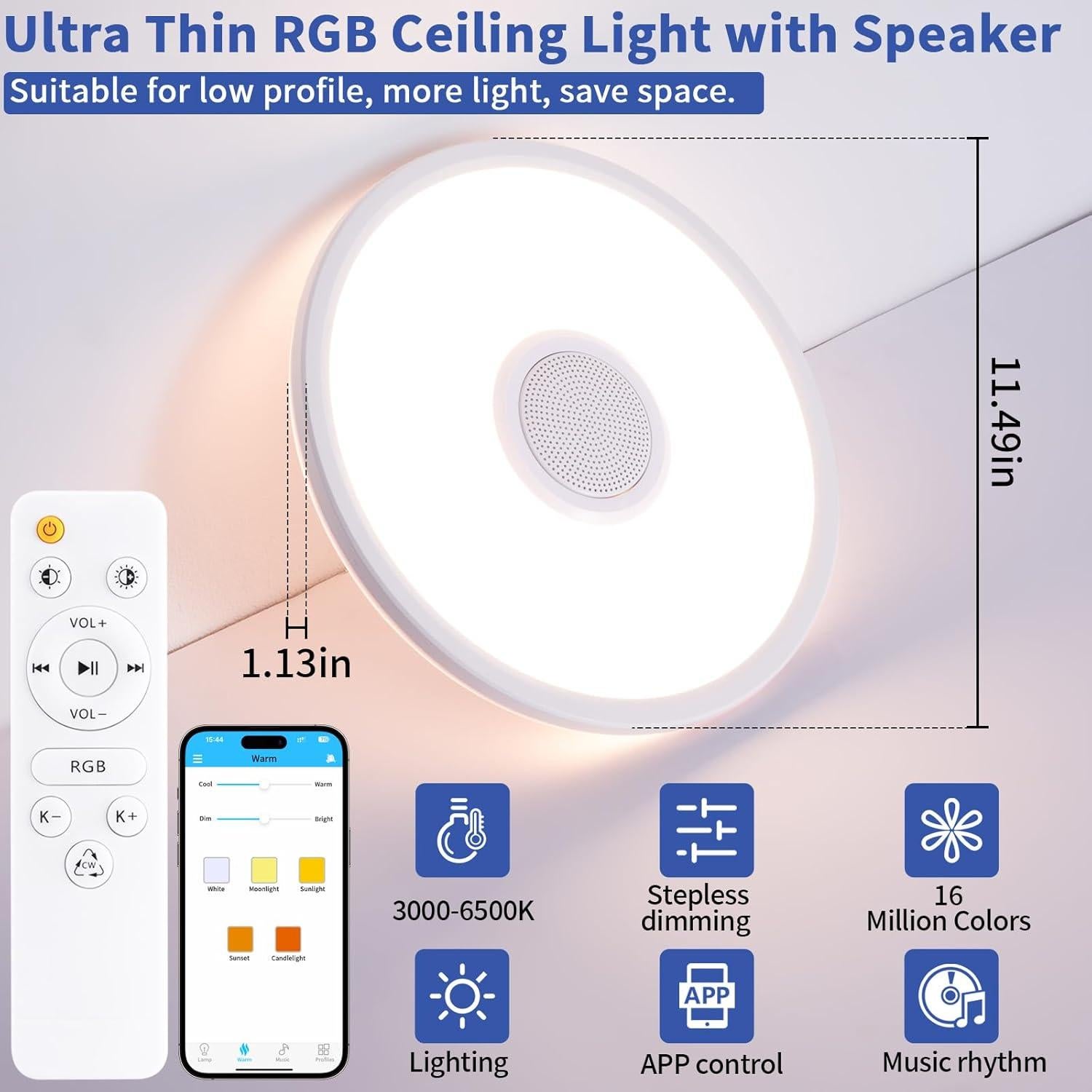 Luz de Techo LED RGB UprizeP 24W con Altavoz Bluetooth