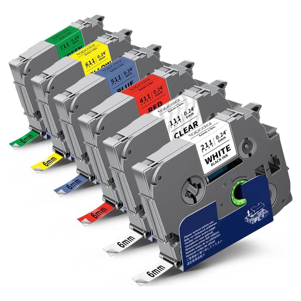 Paquete de 6 Cintas Laminadas 6mm Topcolor para Brother P Touch