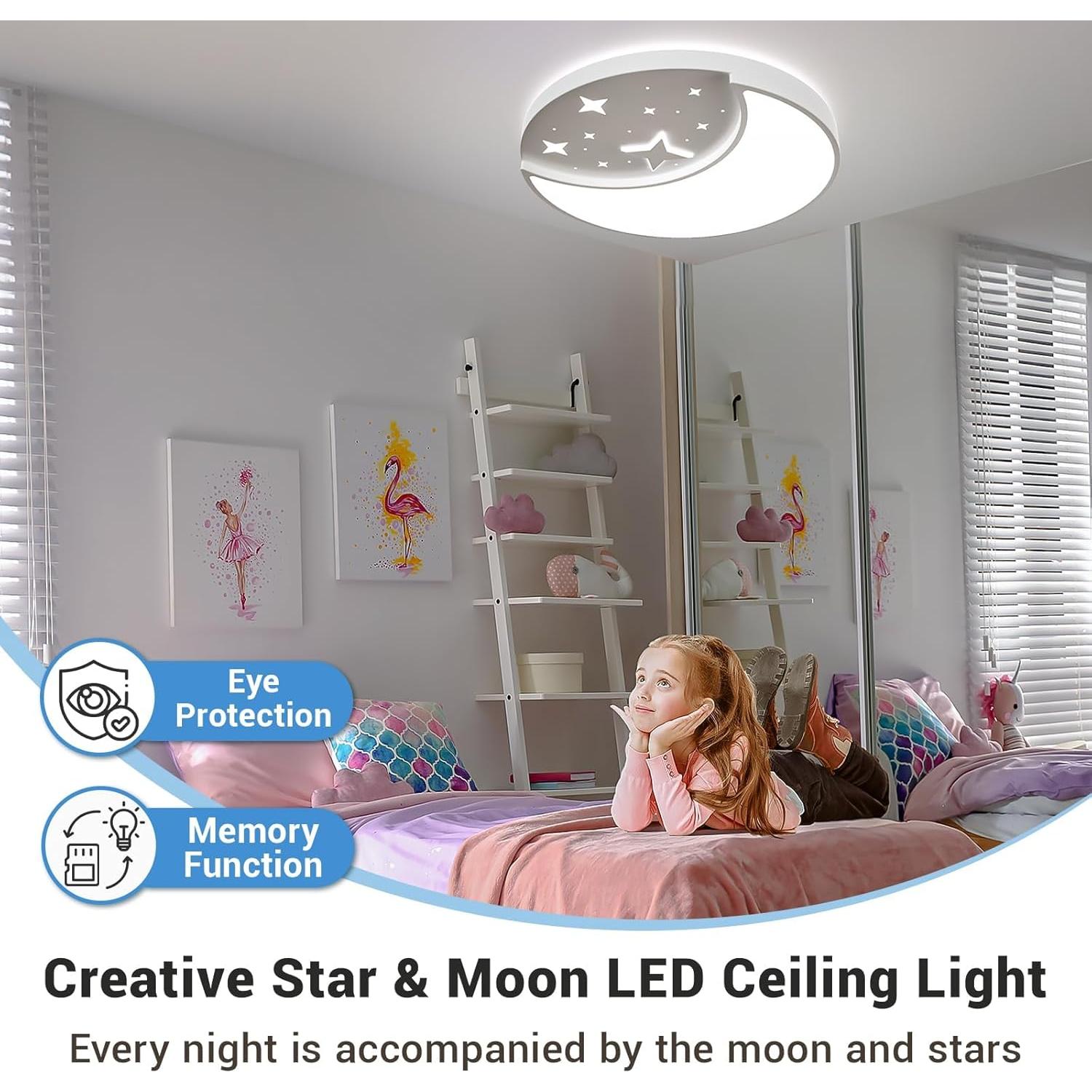 Luz de Techo LED FAYOTAT 30cm Luna y Estrella 3 Colores
