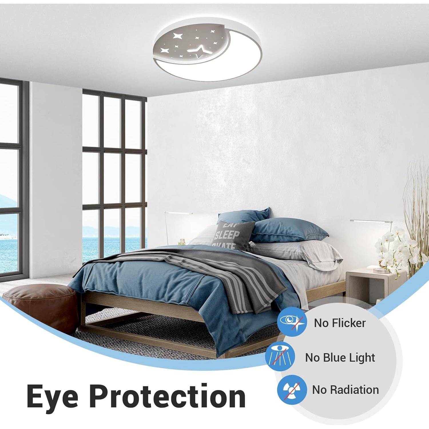 Luz de Techo LED FAYOTAT 30cm Luna y Estrella 3 Colores