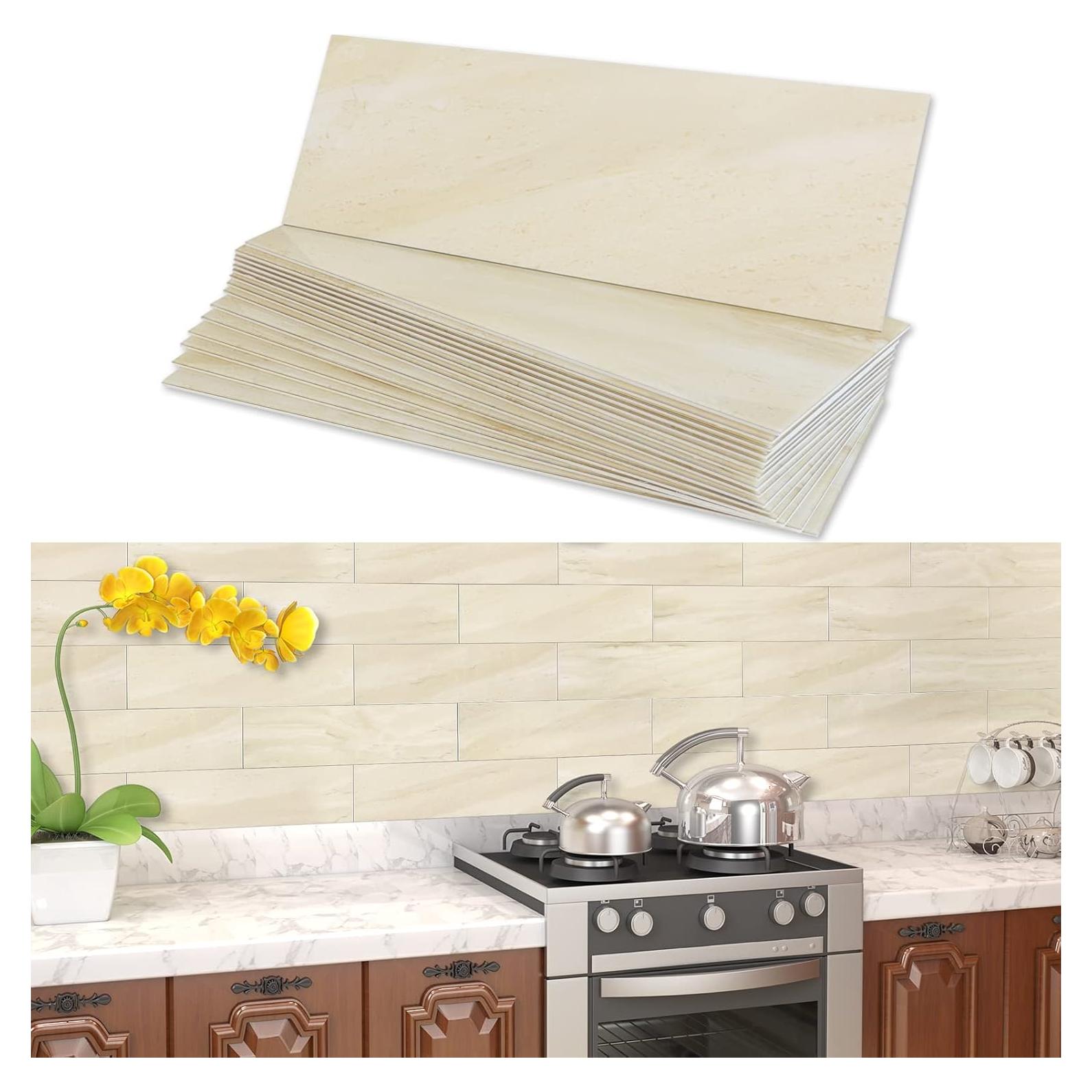 BeNice Azulejos Autoadhesivos de Mármol Beige 9.8x29.8cm - 16 Piezas