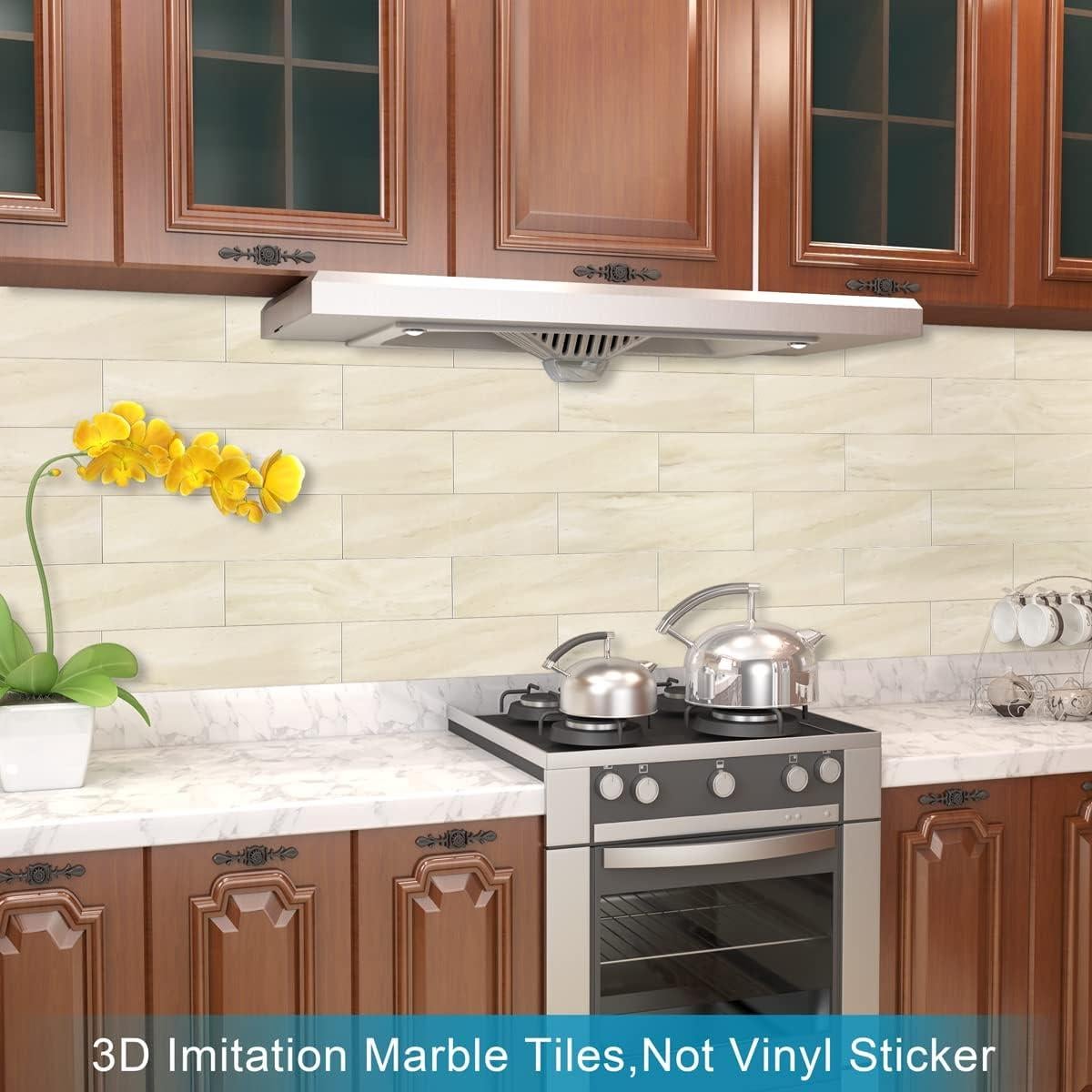 BeNice Azulejos Autoadhesivos de Mármol Beige 9.8x29.8cm - 16 Piezas