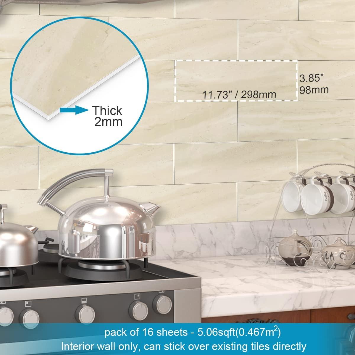 BeNice Azulejos Autoadhesivos de Mármol Beige 9.8x29.8cm - 16 Piezas