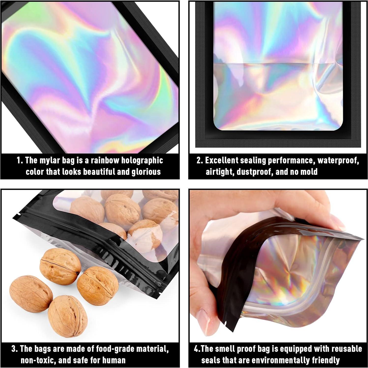 50 Bolsas Re sellables Holográficas 3x11.9cm para Alimentos