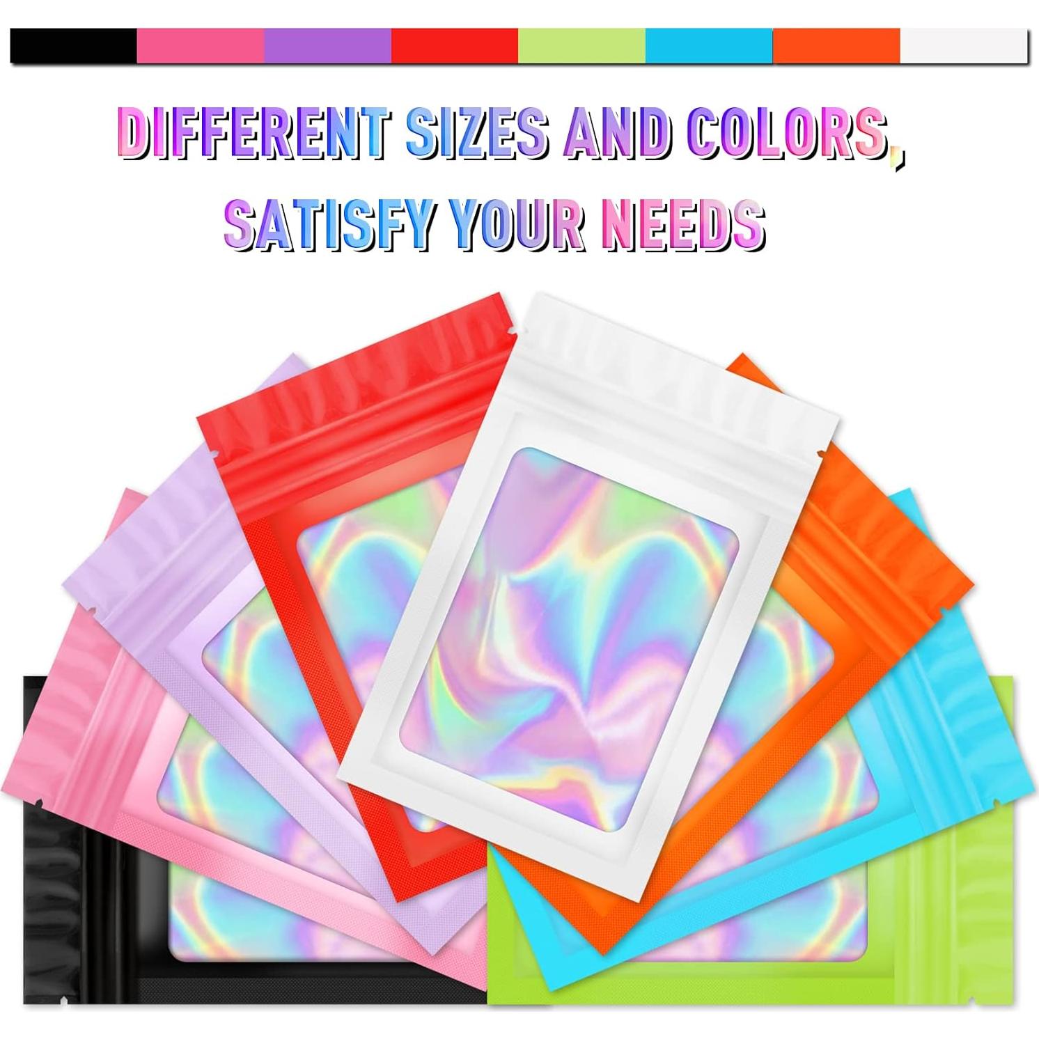 50 Bolsas Re sellables Holográficas 3x11.9cm para Alimentos