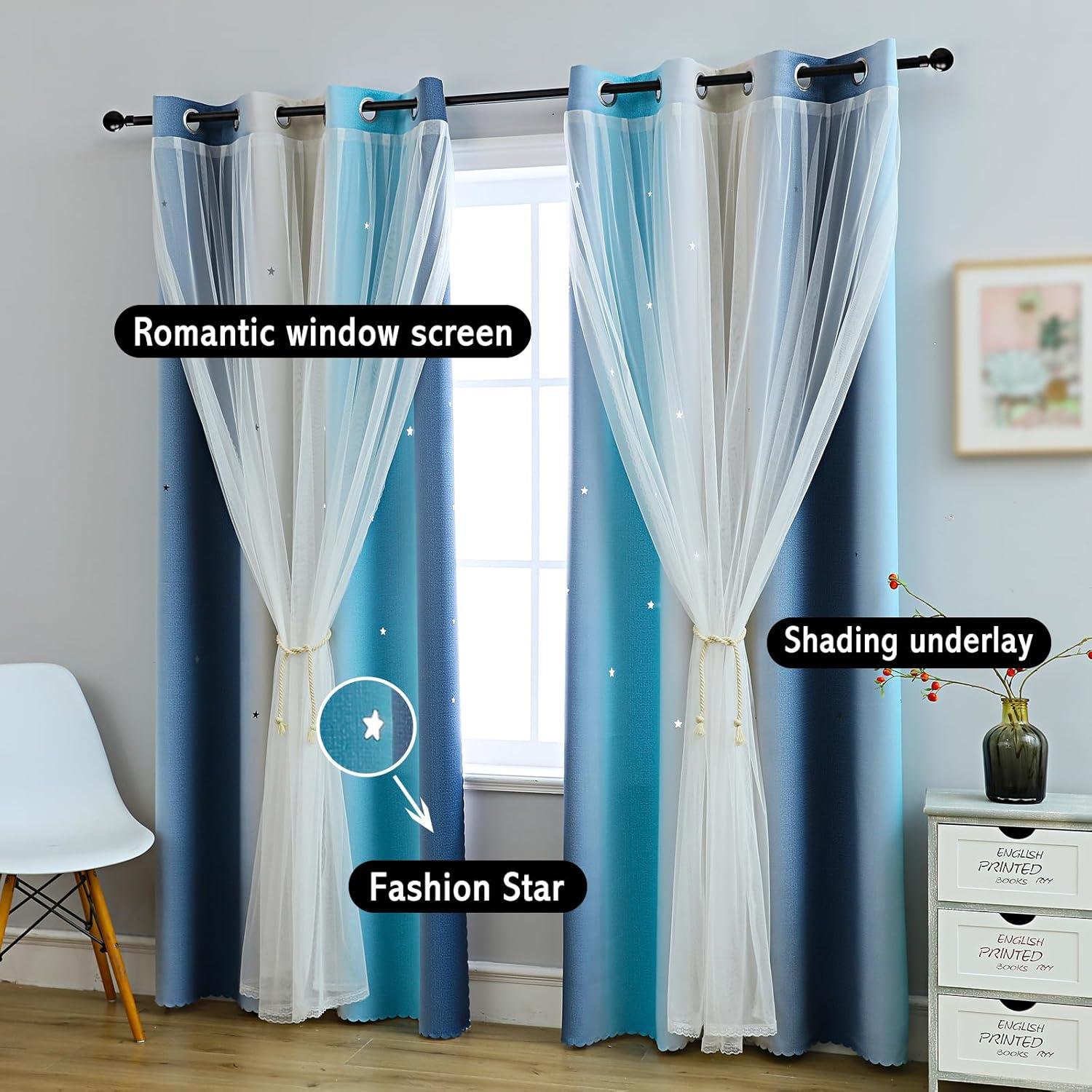 Cortina Opaca Anytime 1 Panel Azul 132x160 cm para Niñas