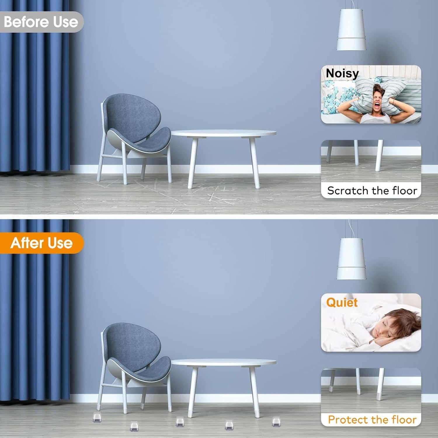 36 Protectores de Suelo Cuadrados Joeyrras para Sillas