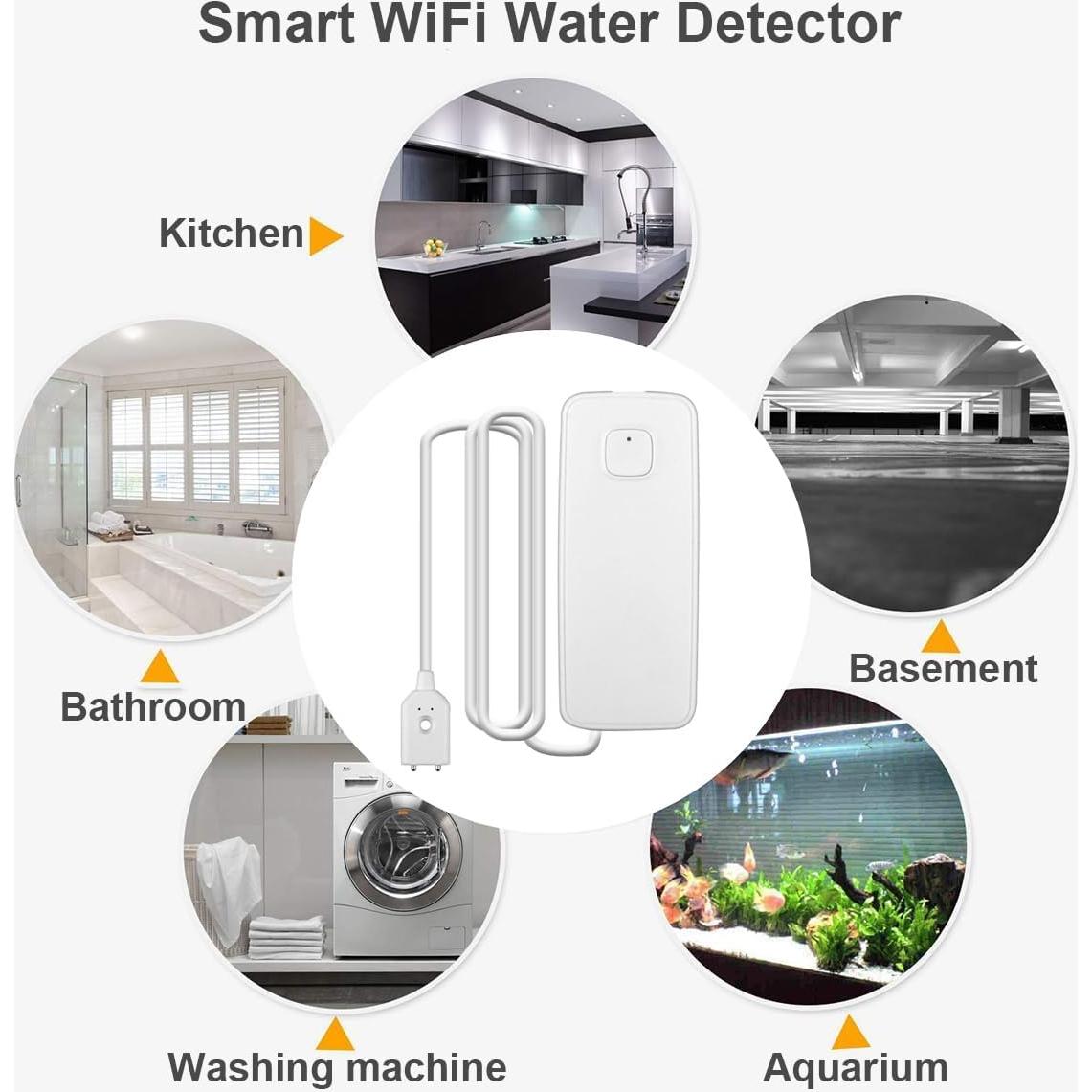 3PCS Wifi Water Leak Detector Kit, 80dB Water Sensor Alarm, Sump Pump Leakage Alarm, TUYA APP Free Remote Monitoring for Water Leakage, SMS and Phone Notification Can Be Enabled, AAA Battery Powered