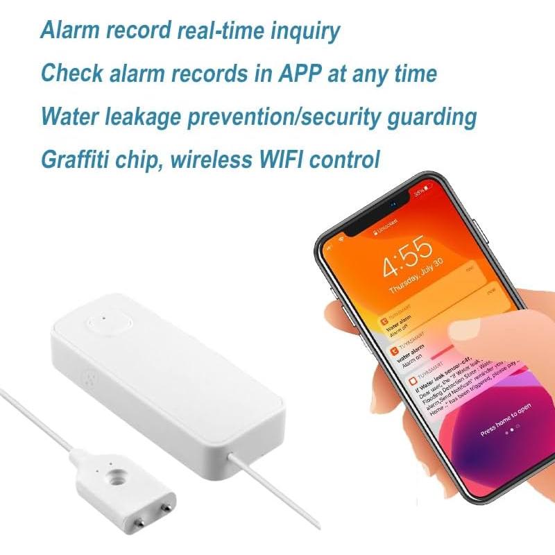 3PCS Wifi Water Leak Detector Kit, 80dB Water Sensor Alarm, Sump Pump Leakage Alarm, TUYA APP Free Remote Monitoring for Water Leakage, SMS and Phone Notification Can Be Enabled, AAA Battery Powered