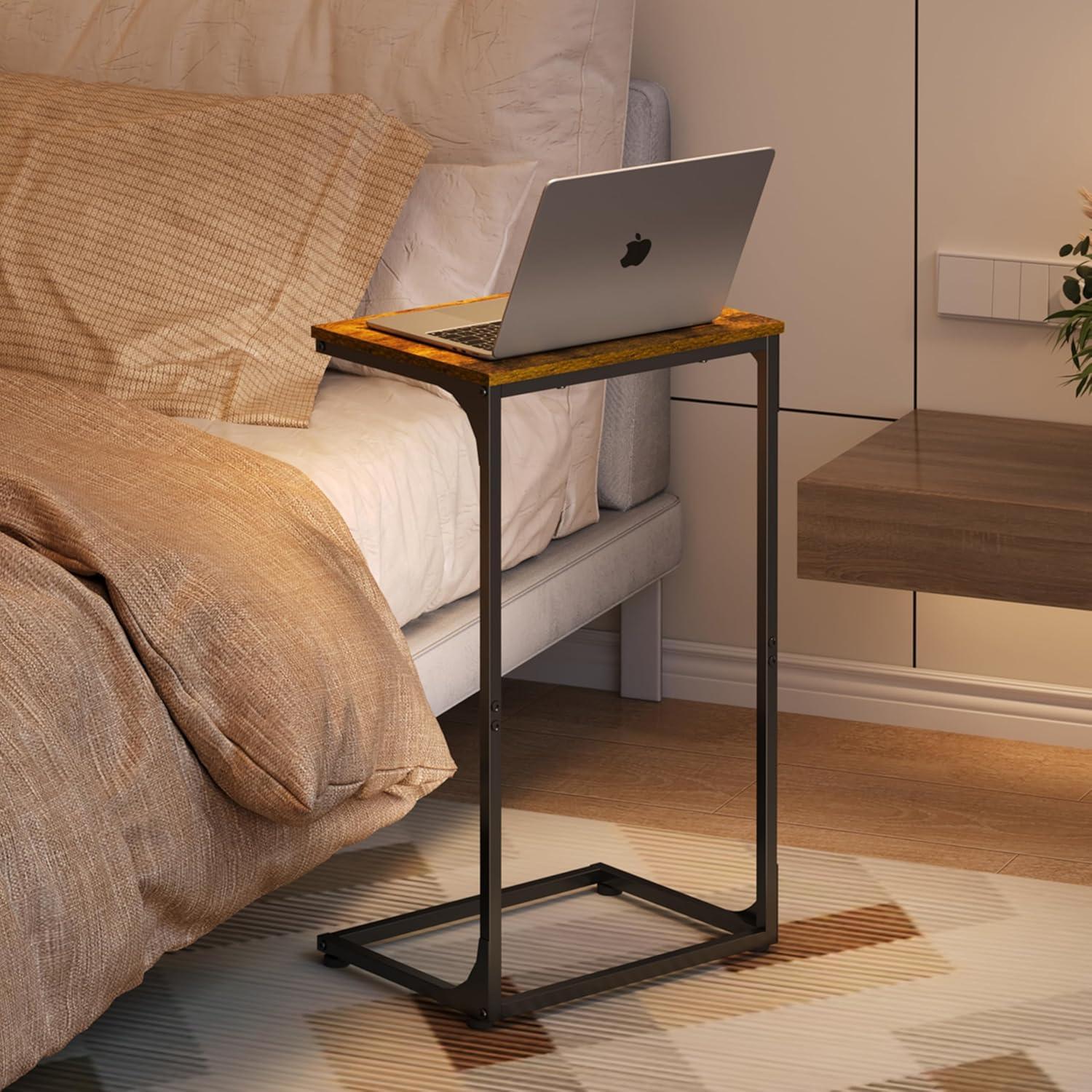 Mesa lateral estrecha Sonyabecca negra 40x30 cm estilo rústico