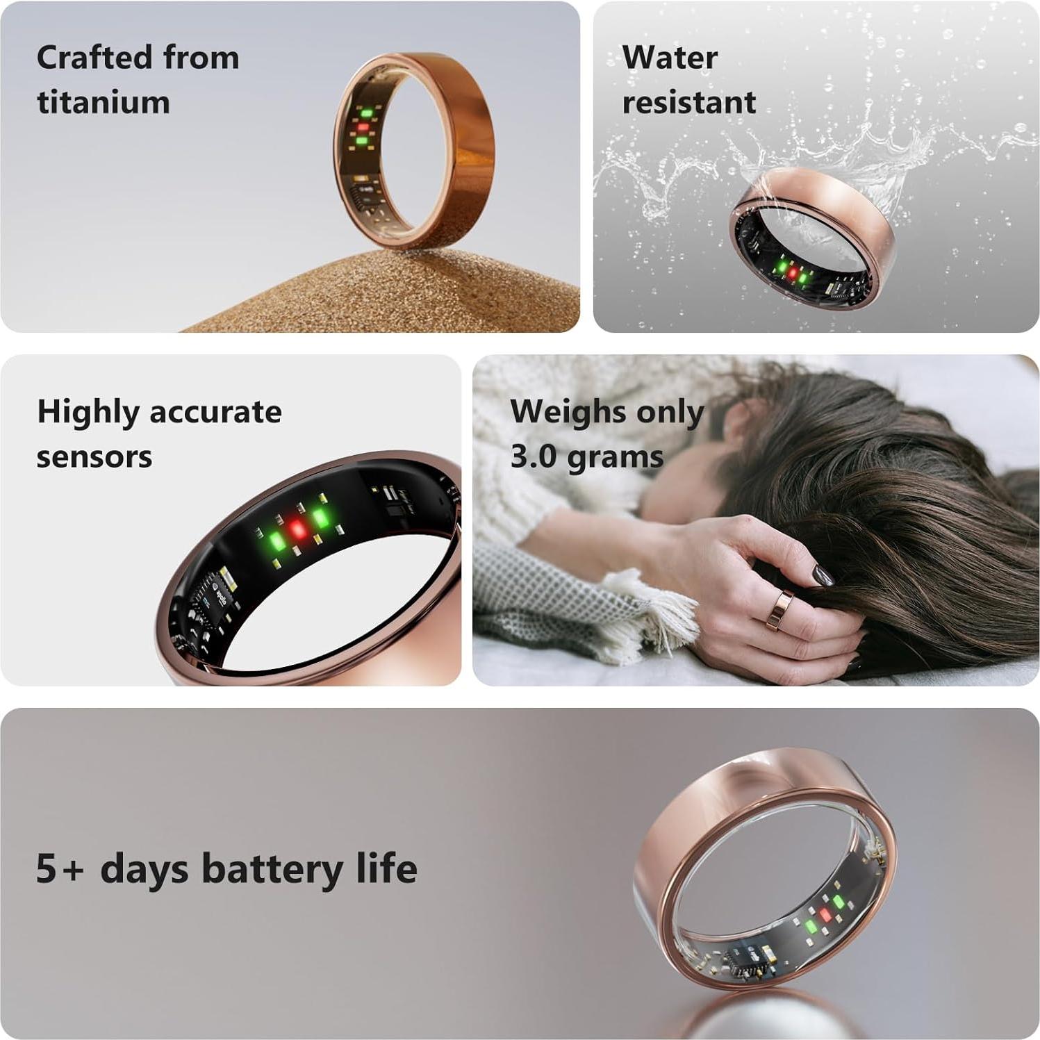 Anillo Inteligente Vic de Titanio Ultra-Ligero IP68 - Oro Rosa 8