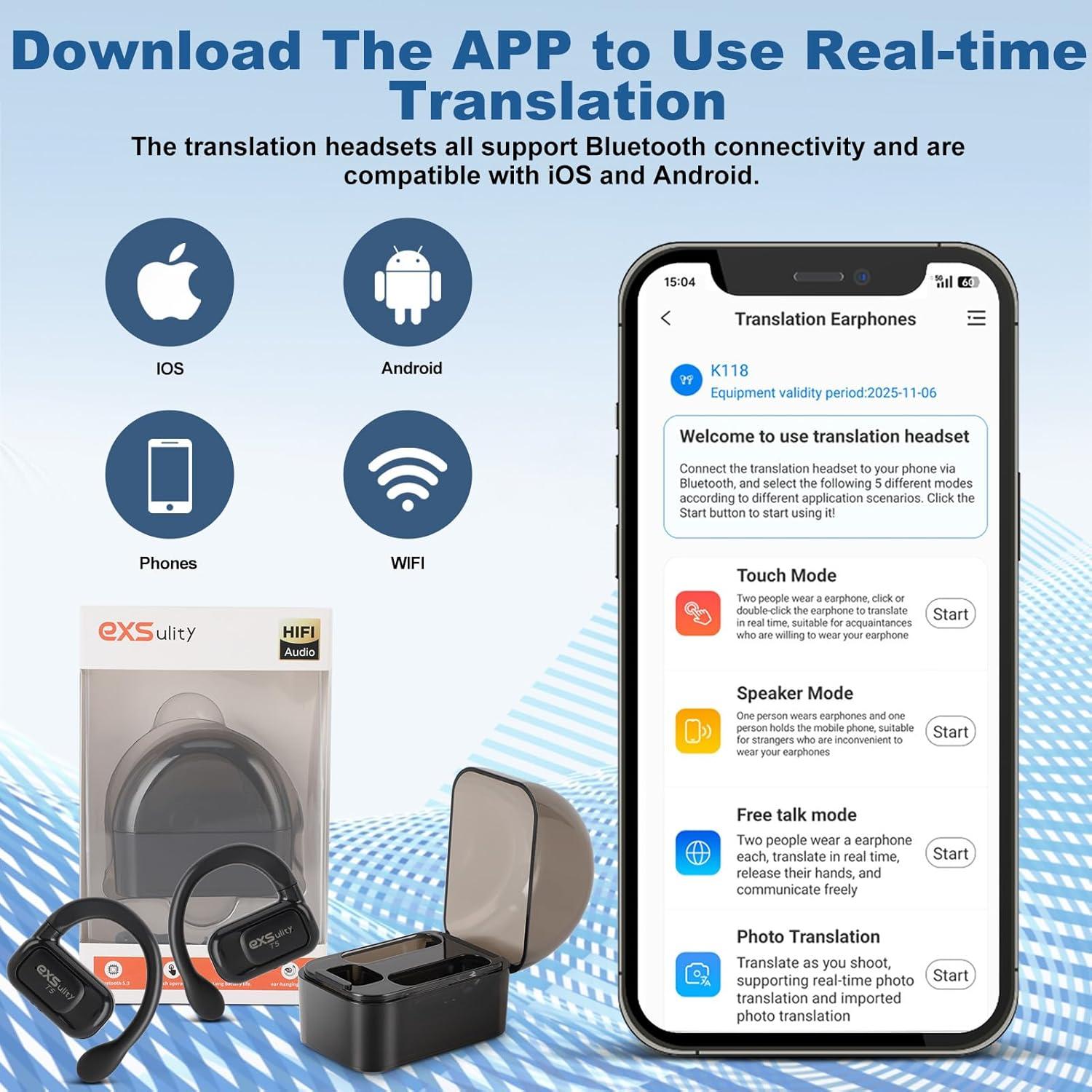 Auriculares Traductores de Idiomas exsulity - 144 Idiomas, Bluetooth 5.3