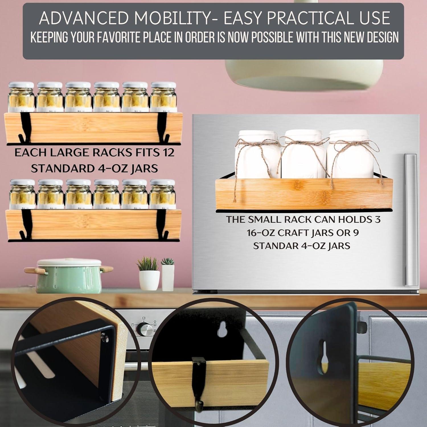 Estante Magnético para Especias WY Family - 3 Estantes, Negro-Bambú