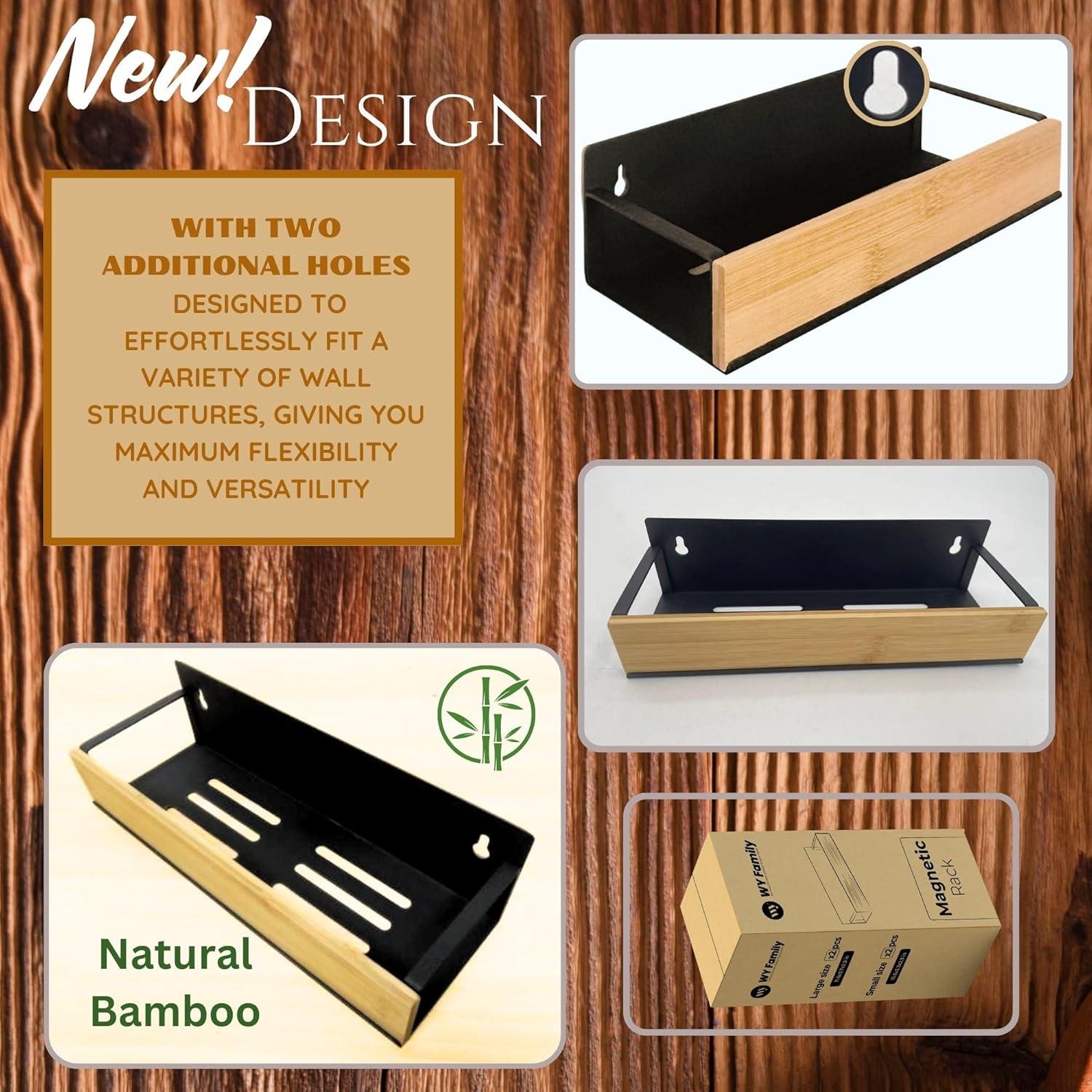 Estante Magnético para Especias WY Family - 3 Estantes, Negro-Bambú