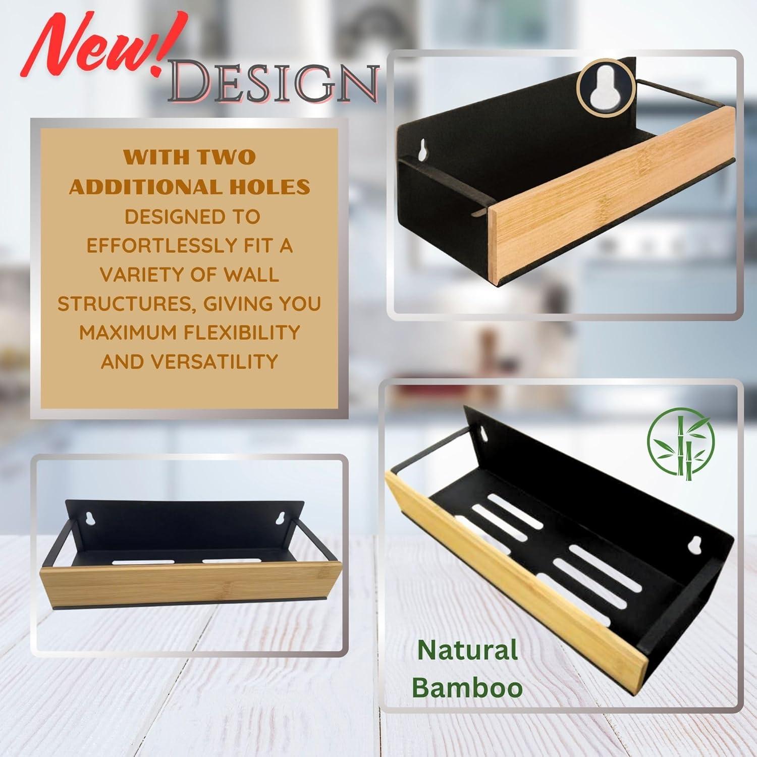 Estante Magnético para Especias WY Family - 3 Estantes, Negro-Bambú