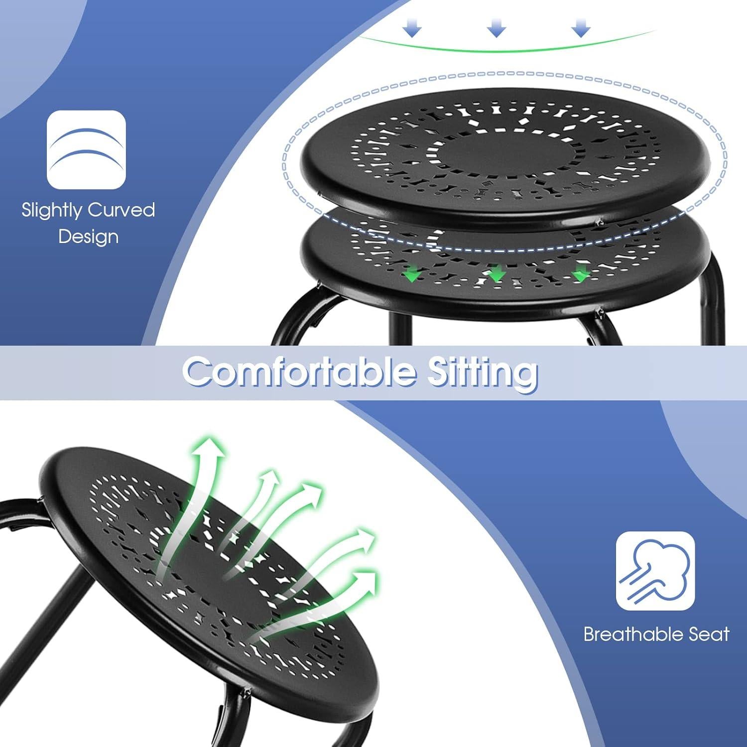 Taburetes Apilables POWERSTONE Paquete de 6, Negro, 29.21 cm