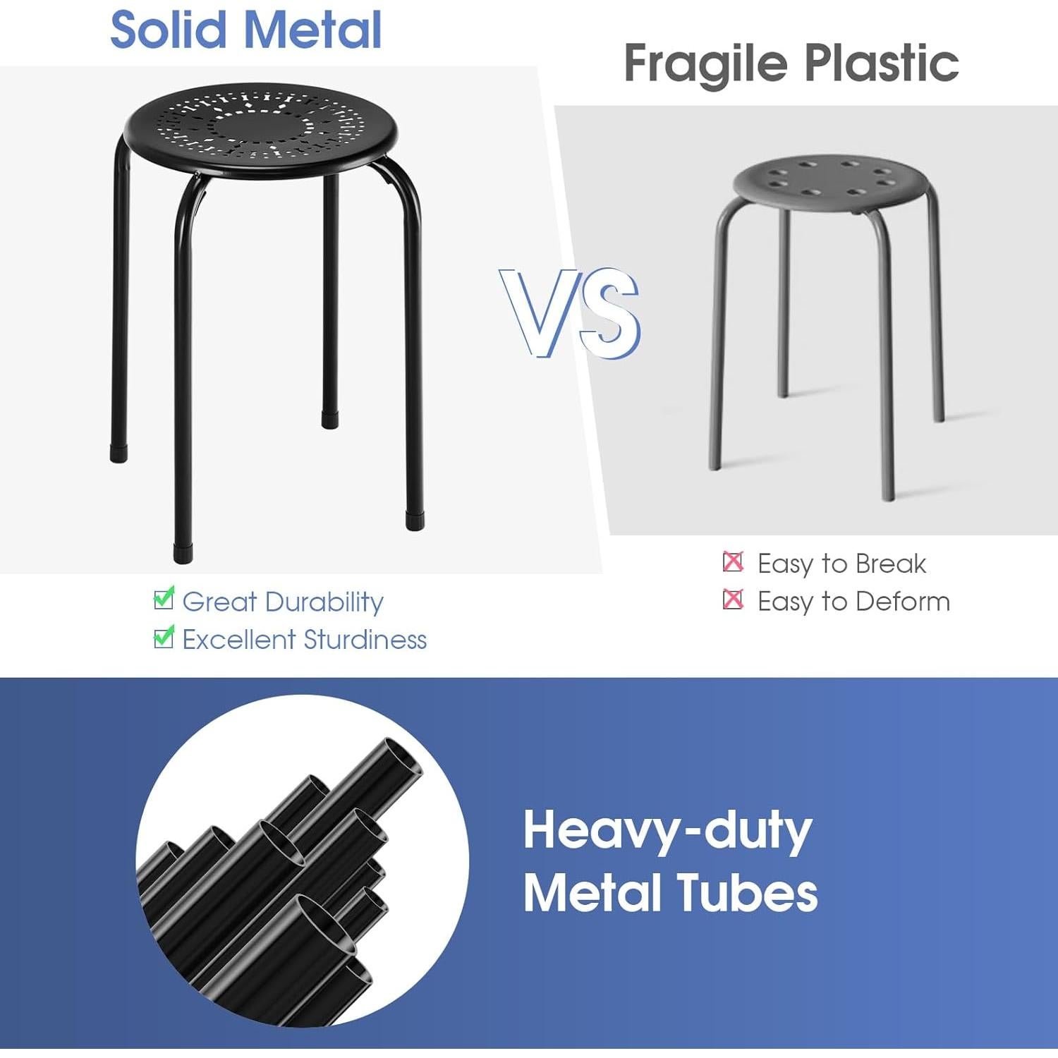 Taburetes Apilables POWERSTONE Paquete de 6, Negro, 29.21 cm