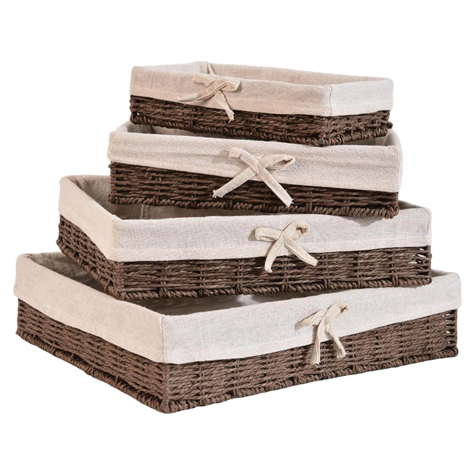 Juego de 4 Cestas de Almacenamiento Rattanzenith Marrón