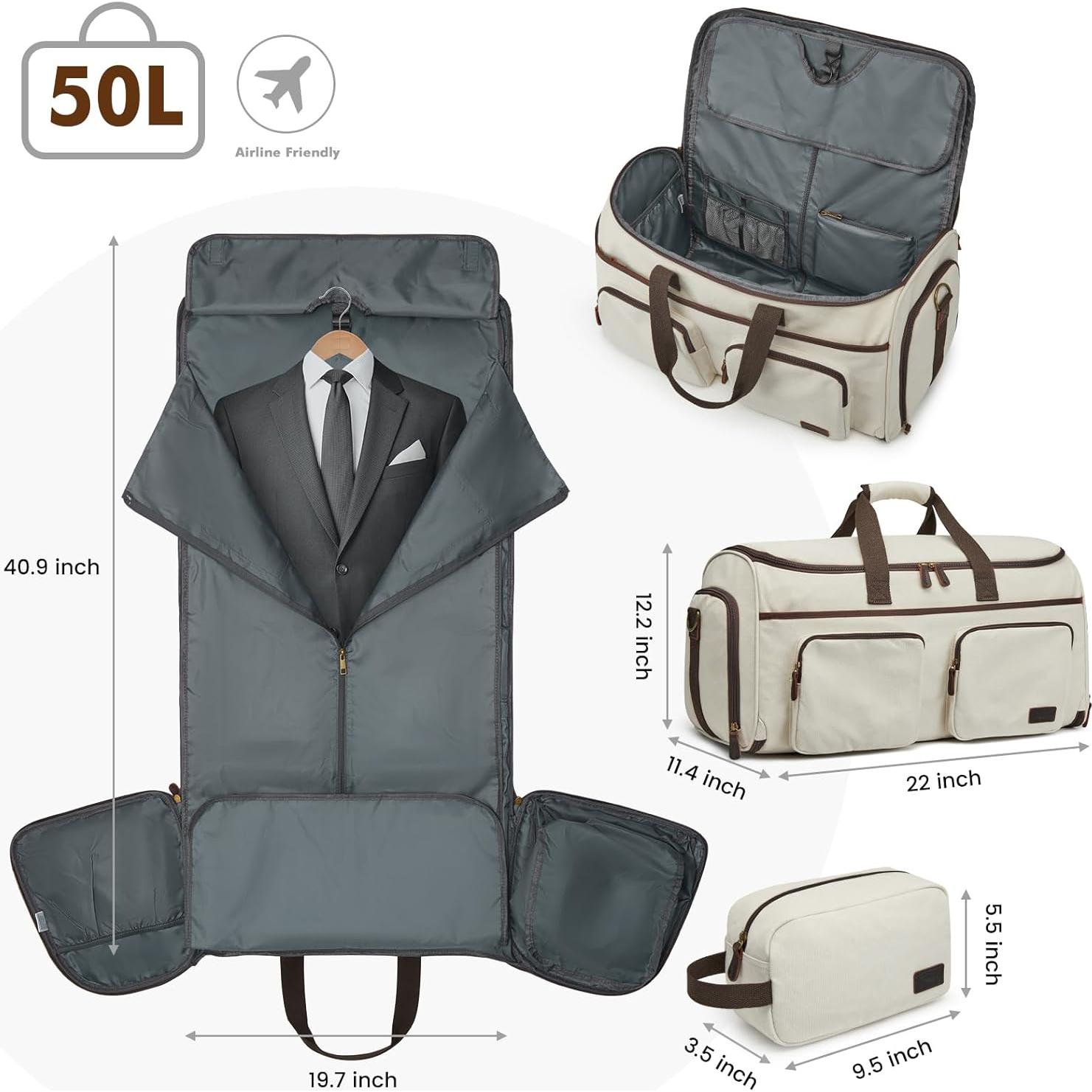 Bolsa de Ropa de Viaje S-ZONE 50L Beige Duffle 3 en 1