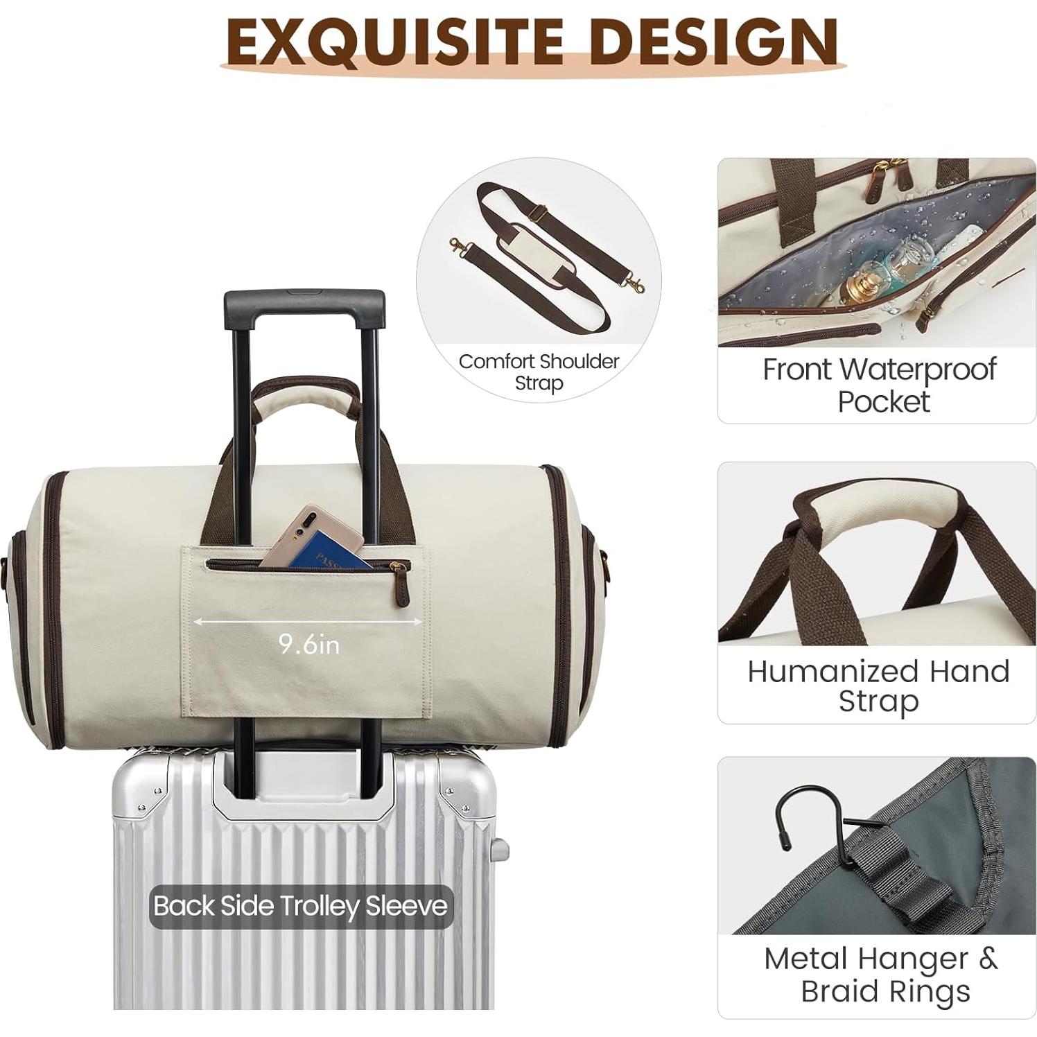 Bolsa de Ropa de Viaje S-ZONE 50L Beige Duffle 3 en 1