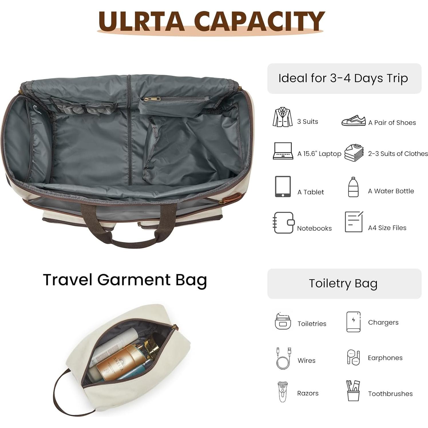 Bolsa de Ropa de Viaje S-ZONE 50L Beige Duffle 3 en 1