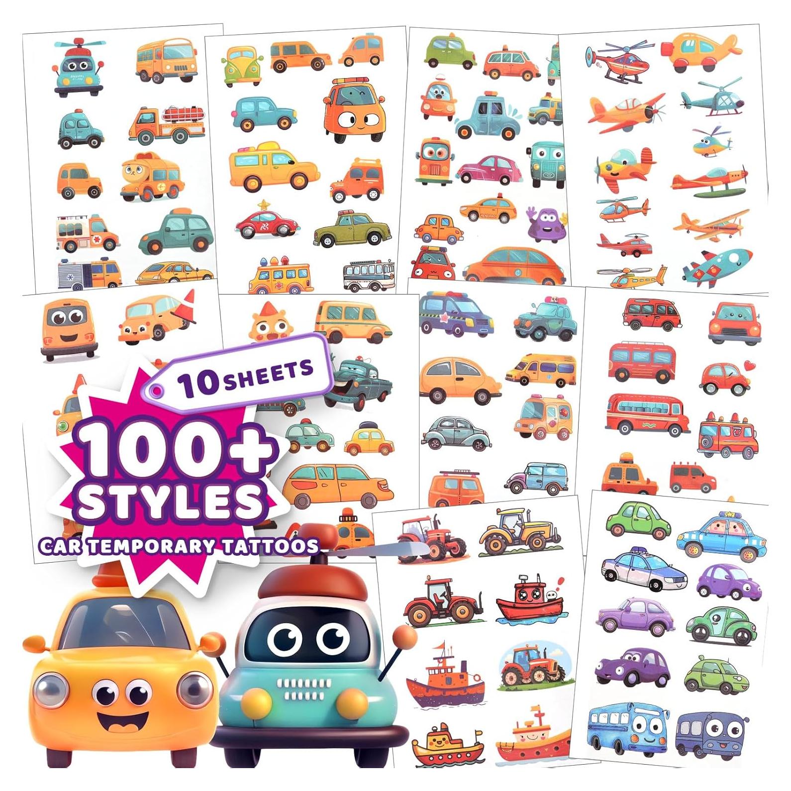 Tatuajes Temporales de Vehículos YOCIECO, 102 Diseños para Niños