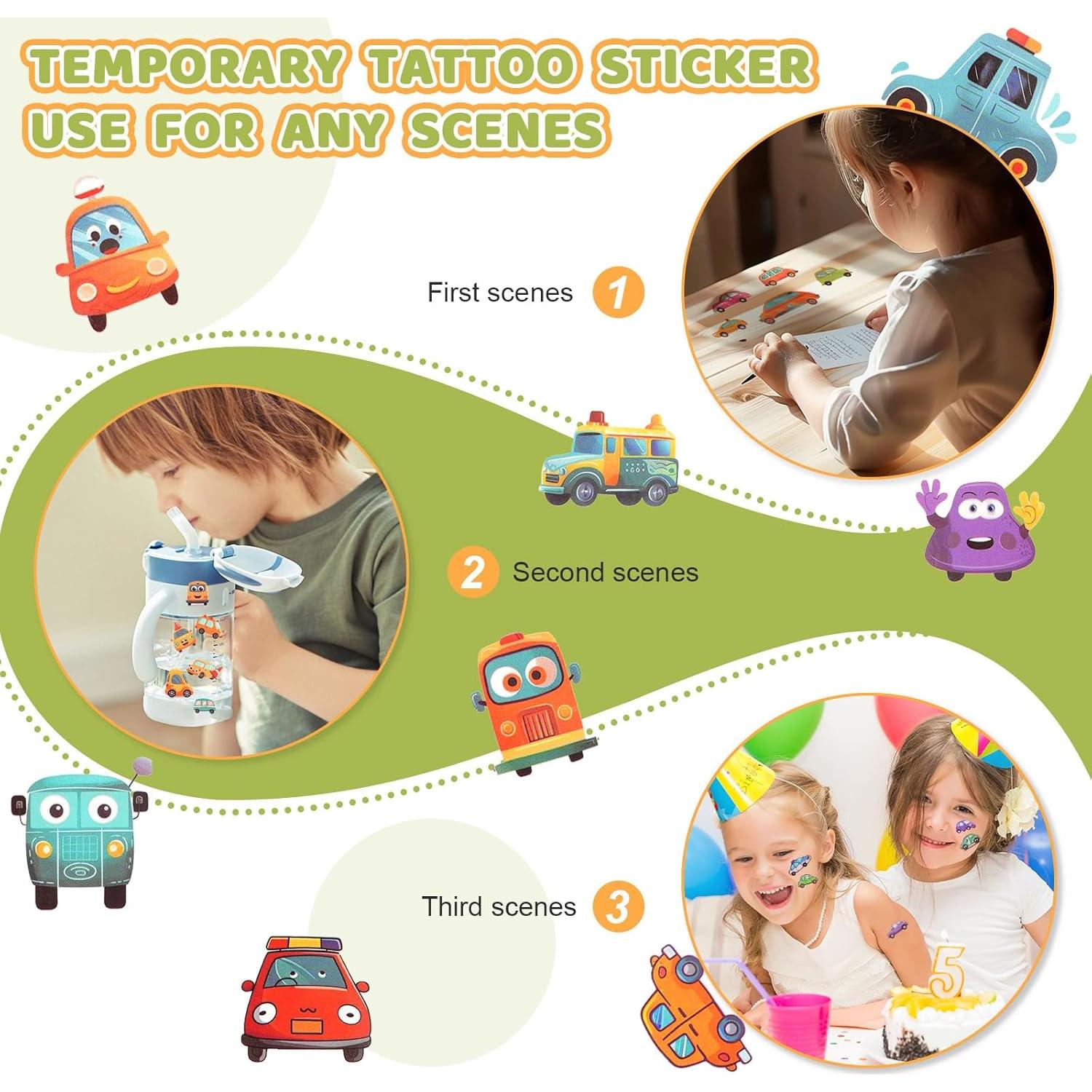 Tatuajes Temporales de Vehículos YOCIECO, 102 Diseños para Niños