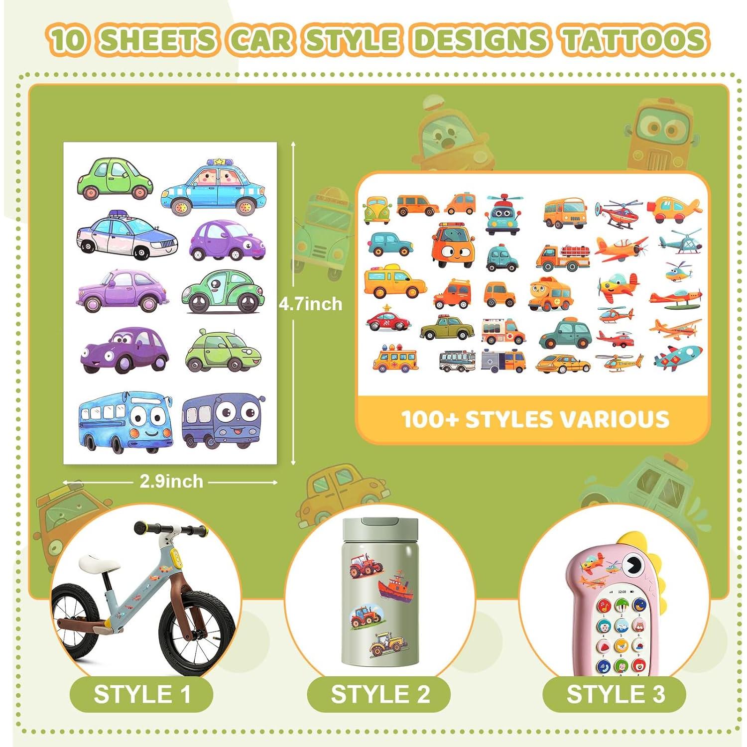 Tatuajes Temporales de Vehículos YOCIECO, 102 Diseños para Niños