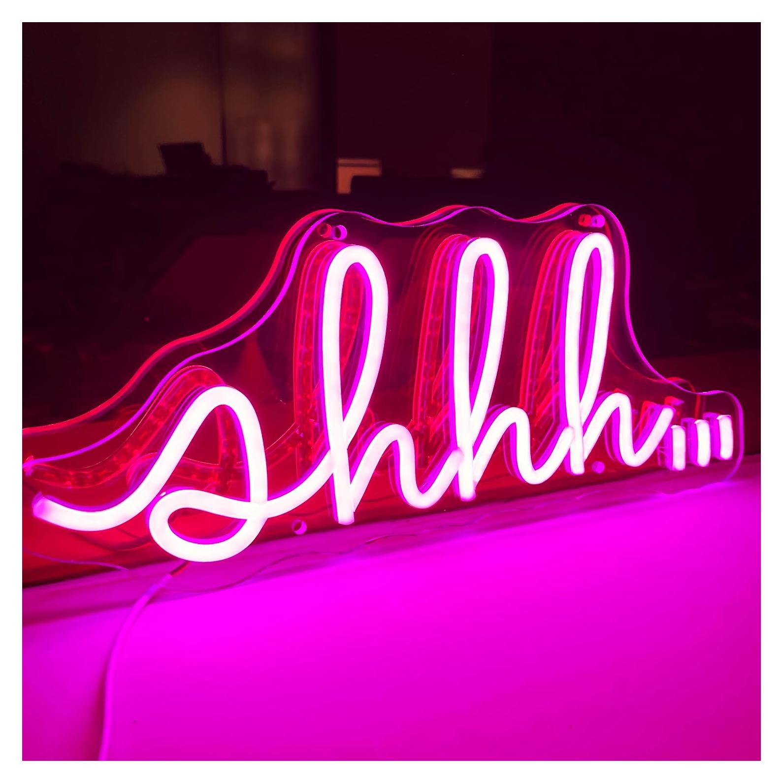 Cartel de Neón LED YYUAN Shhh Rosa 16x40cm Decoración