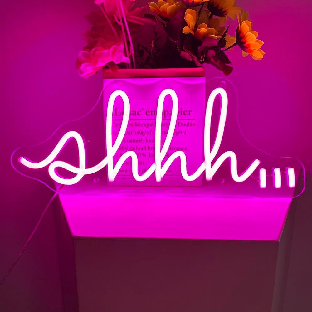 Cartel de Neón LED YYUAN Shhh Rosa 16x40cm Decoración