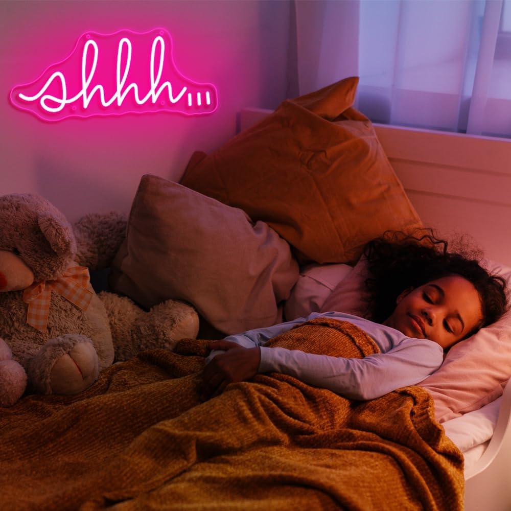 Cartel de Neón LED YYUAN Shhh Rosa 16x40cm Decoración