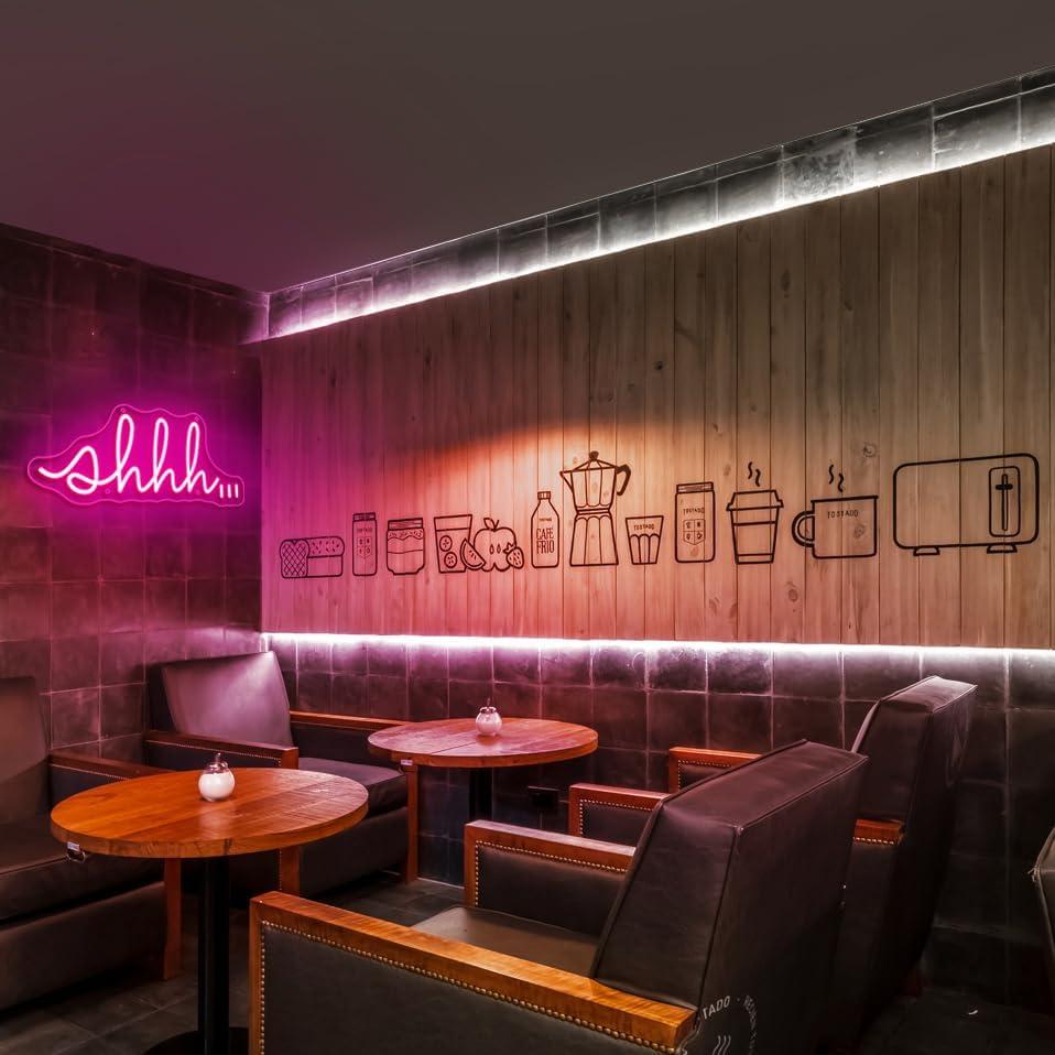 Cartel de Neón LED YYUAN Shhh Rosa 16x40cm Decoración
