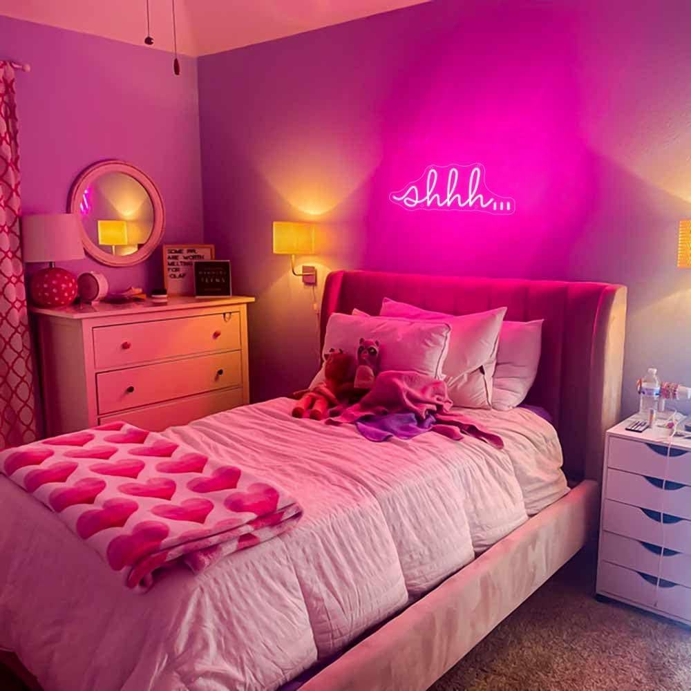 Cartel de Neón LED YYUAN Shhh Rosa 16x40cm Decoración