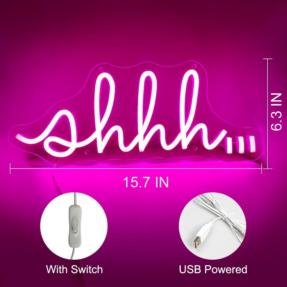 Cartel de Neón LED YYUAN Shhh Rosa 16x40cm Decoración