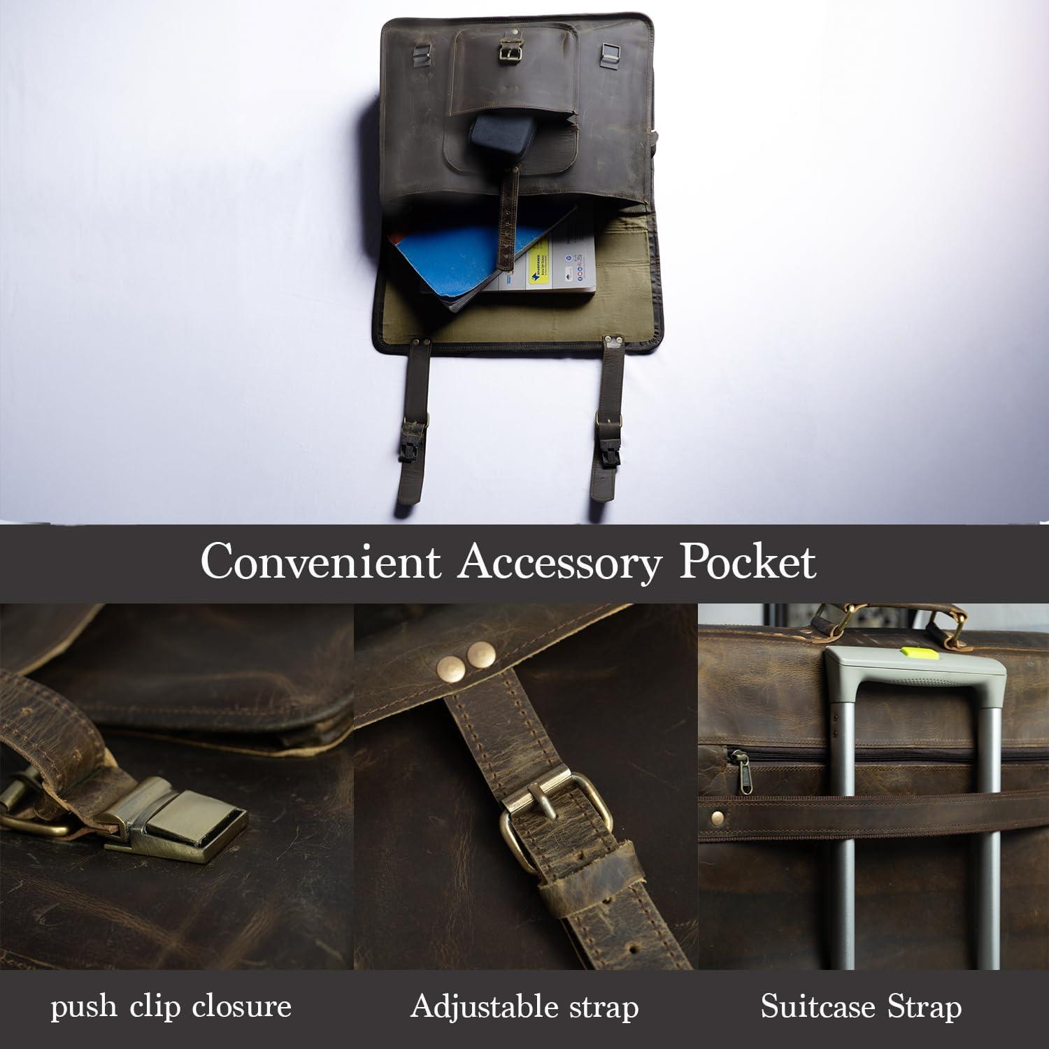 Bolsa de mensajero de cuero 18" para laptop vintage - Unisex