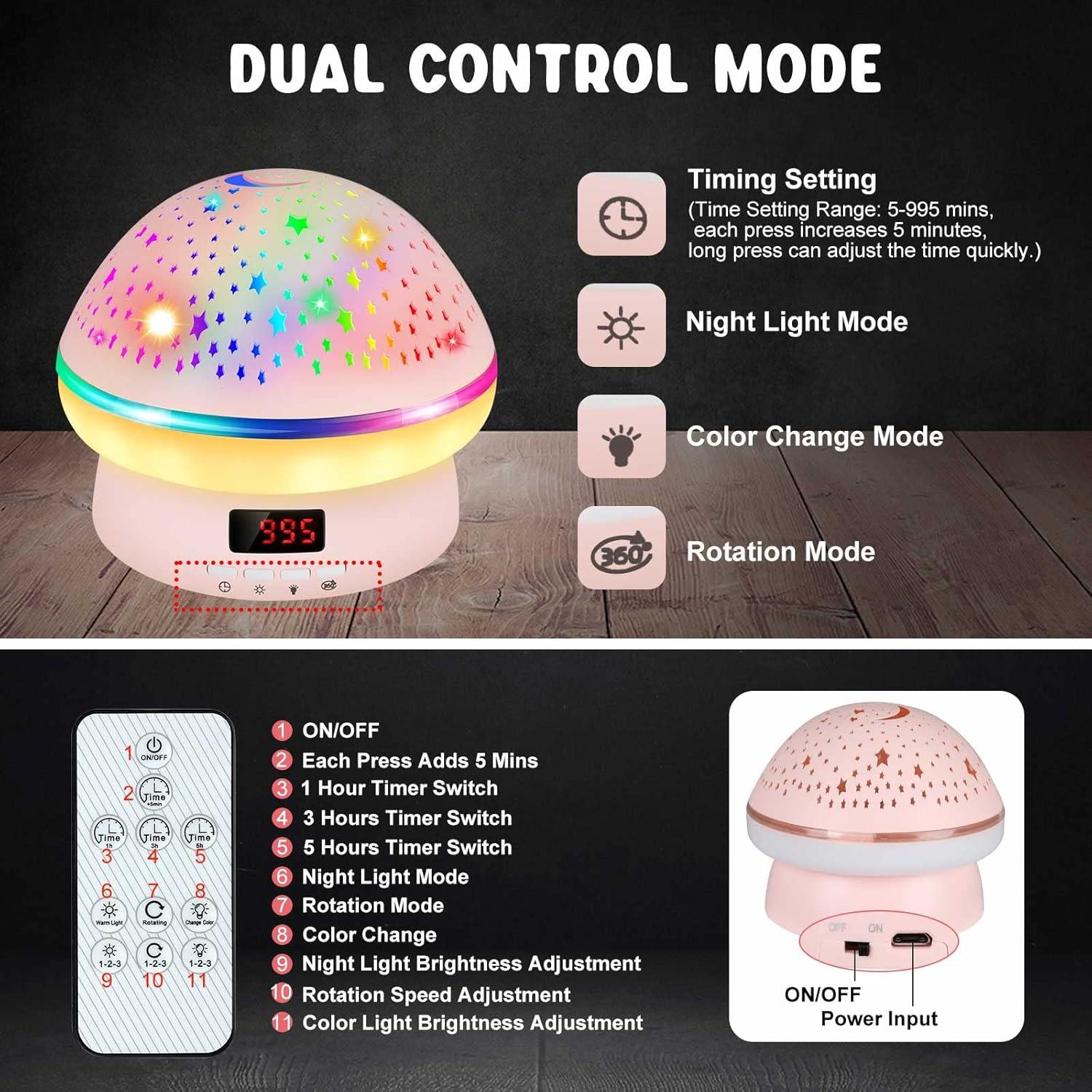 Proyector de Estrellas Jeebuu Hongo Rosa Luz Nocturna