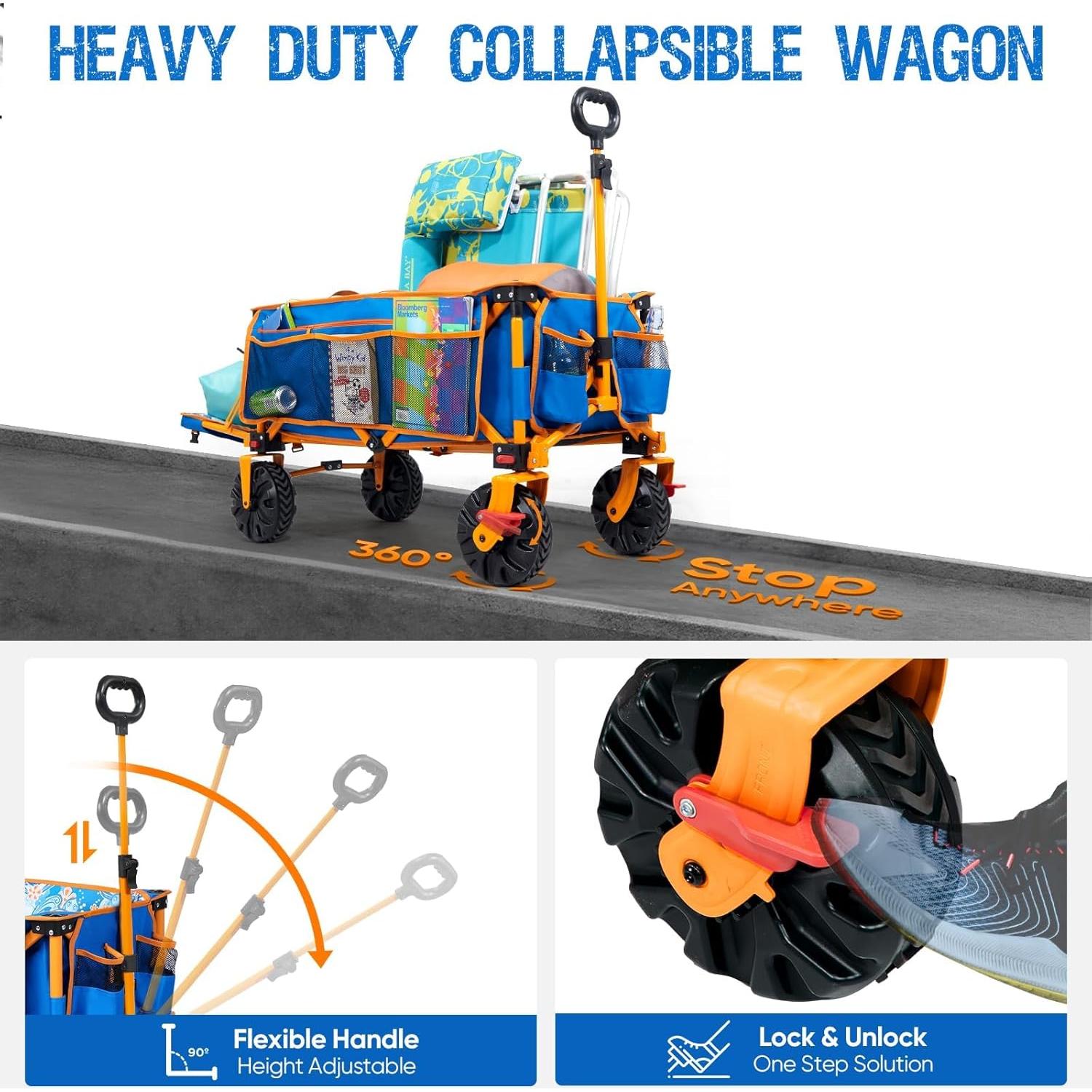 Carro de Playa Plegable Old Bahama Bay 2 en 1 con Freno