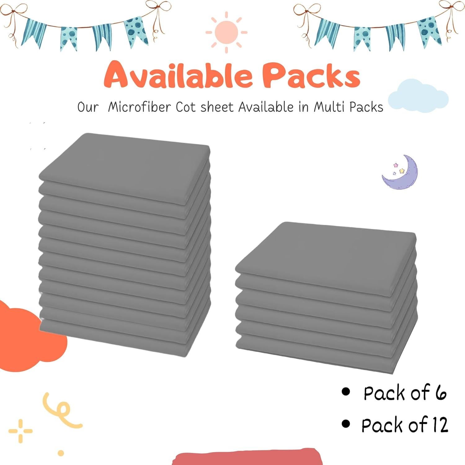 Sábanas para Cots Lukeville - Paquete de 6, 130x60 cm, Gris