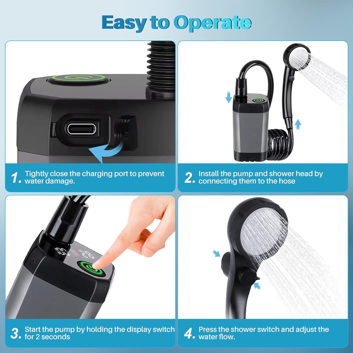 Ducha Portátil COOLIGO con Calentador 2000W y Batería 6000mAh