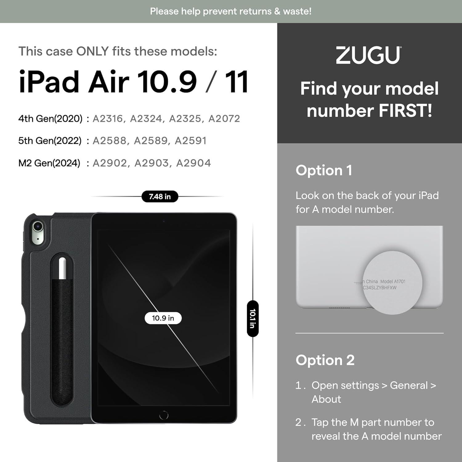 Funda ZUGU para iPad Air 11" 2025/2024 - Ultra Delgada, Soporte