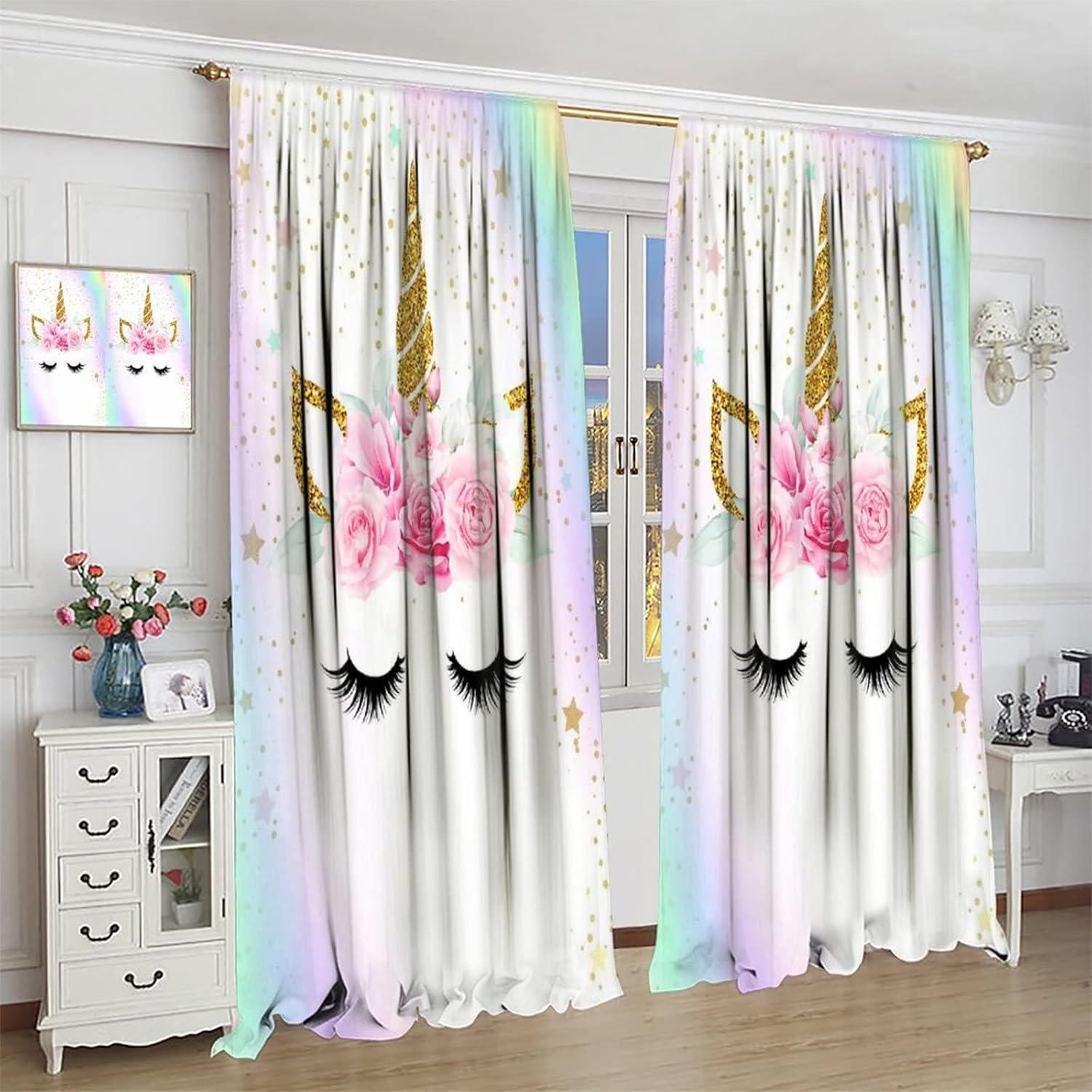 Cortinas de Unicornio SXXLDNG 2 Paneles 21x45 cm Blackout