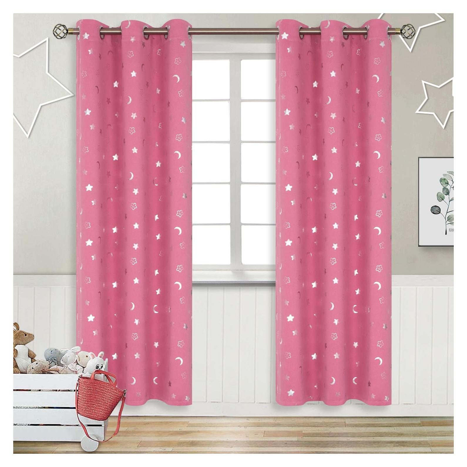 Cortinas Opacas Rosa BGment 42x84 Estrellas y Luna 2 Pzs