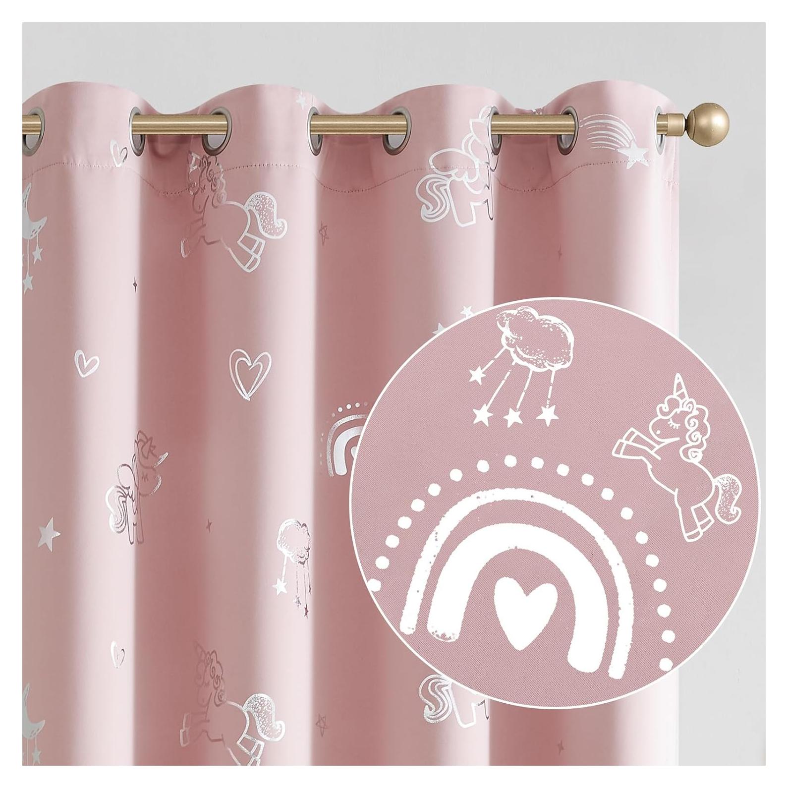 Cortinas Opacas Vangao Unicornio Rosa 2 Paneles 52x84 cm