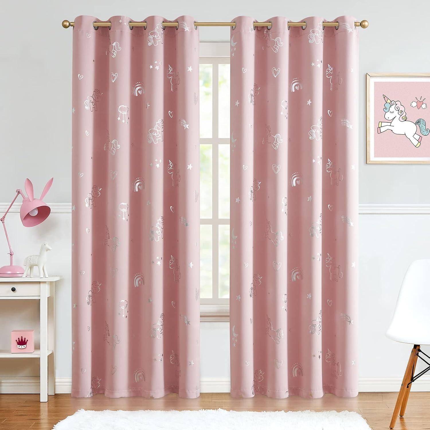 Cortinas Opacas Vangao Unicornio Rosa 2 Paneles 52x84 cm